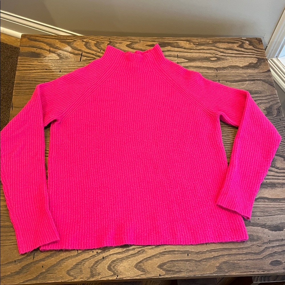 Halogen bright Pink ribbed mock neck fuzzy sweater size XS-M - Picture 12 of 13